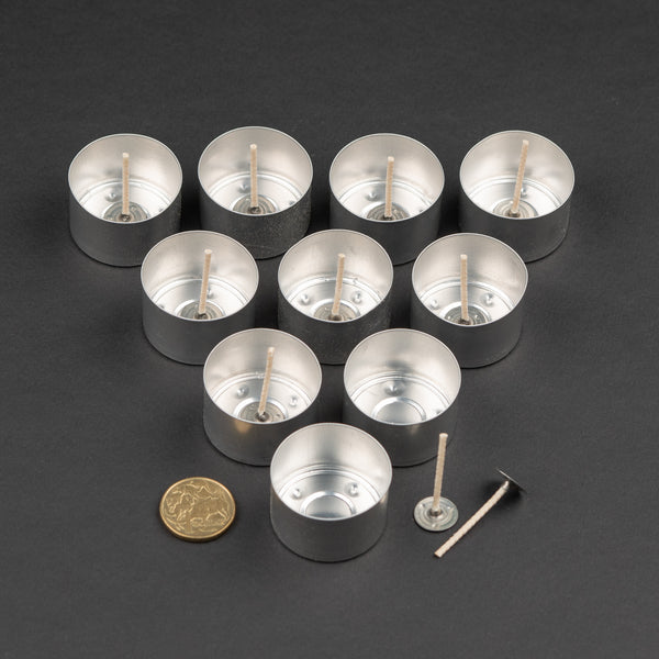 Tea Light wicks and container Set of 10