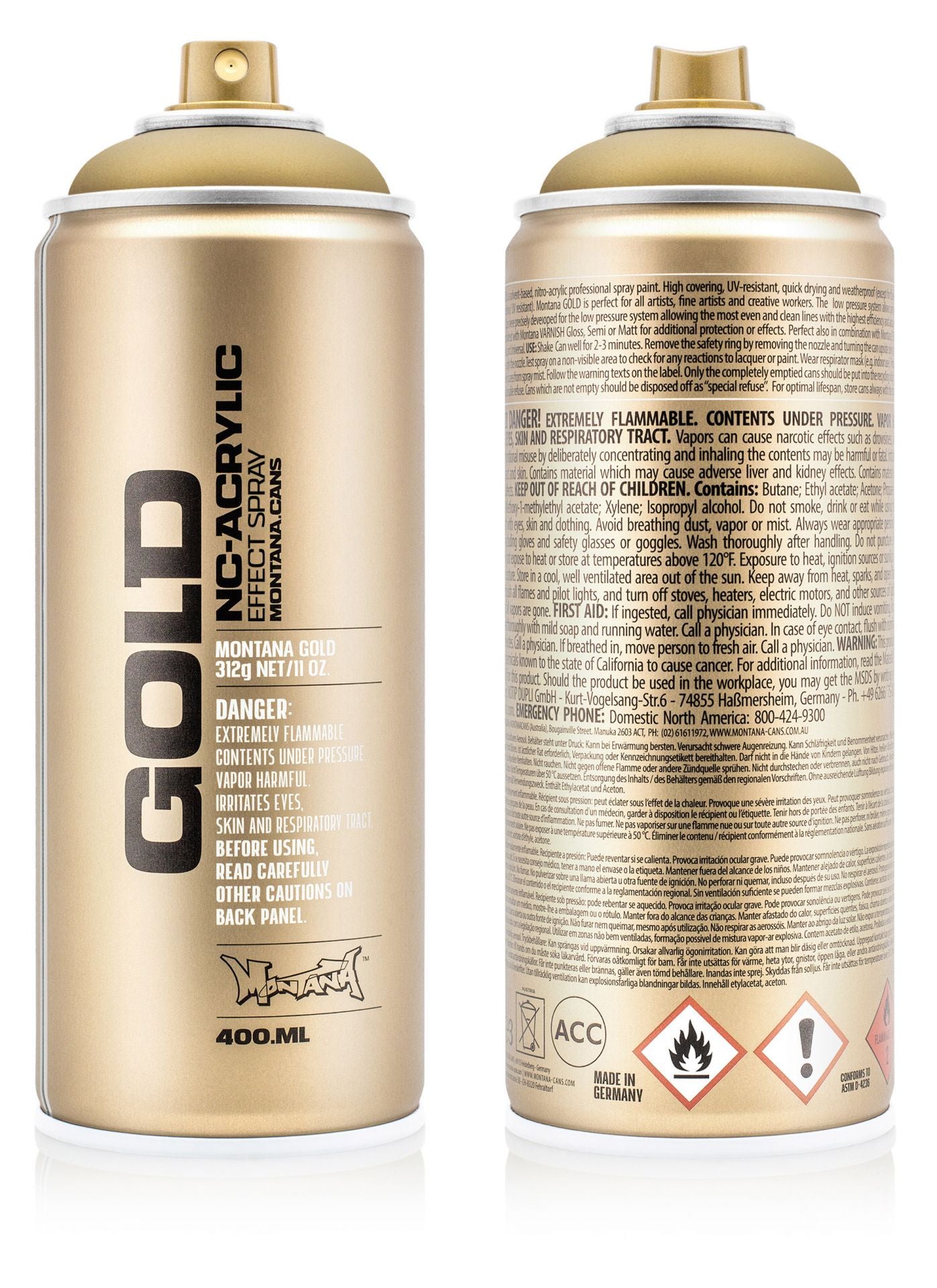 Montana Gold Series Spray Paint - Matt Metallic: Gold & Silver