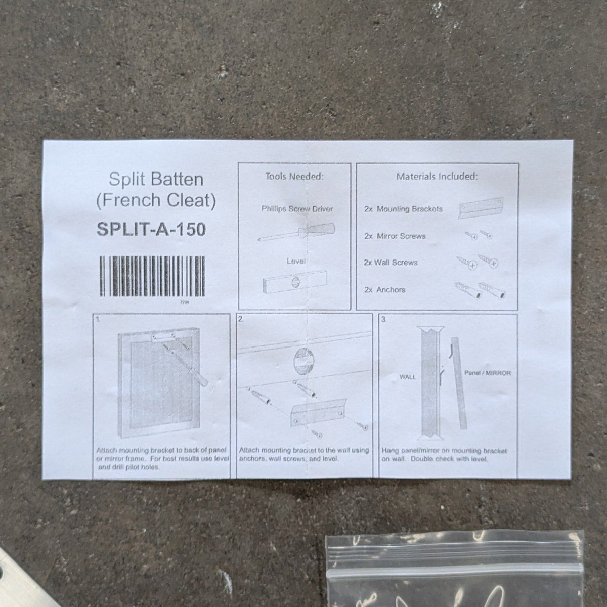 Z Bar Hanger (French cleat) - Short 152mm