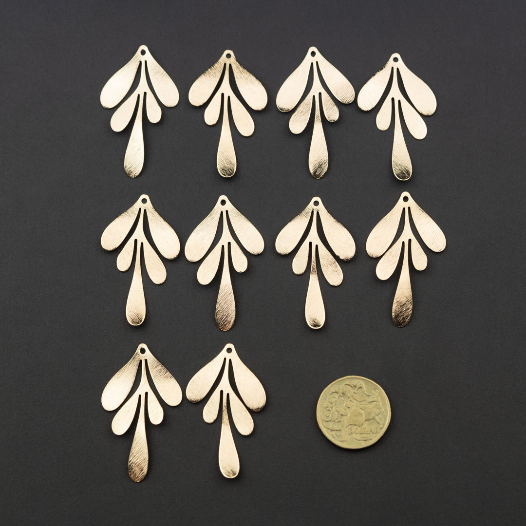 Brass dangle earring, splash design, 10pk