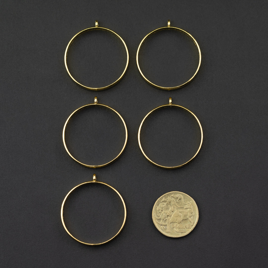 Gold Round Pendant, Open Back 5pk