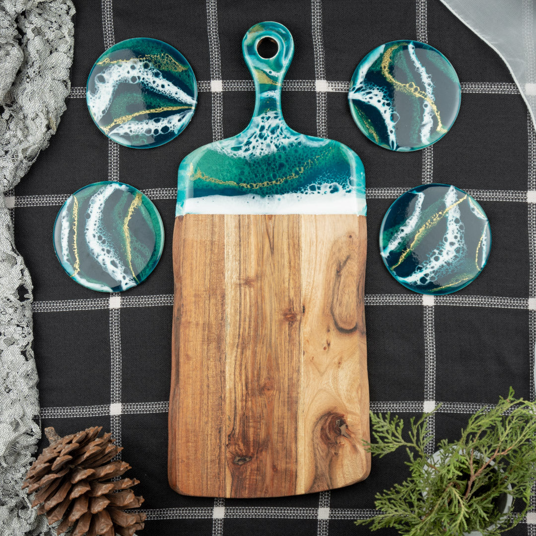 Resin serving board and coaster set class