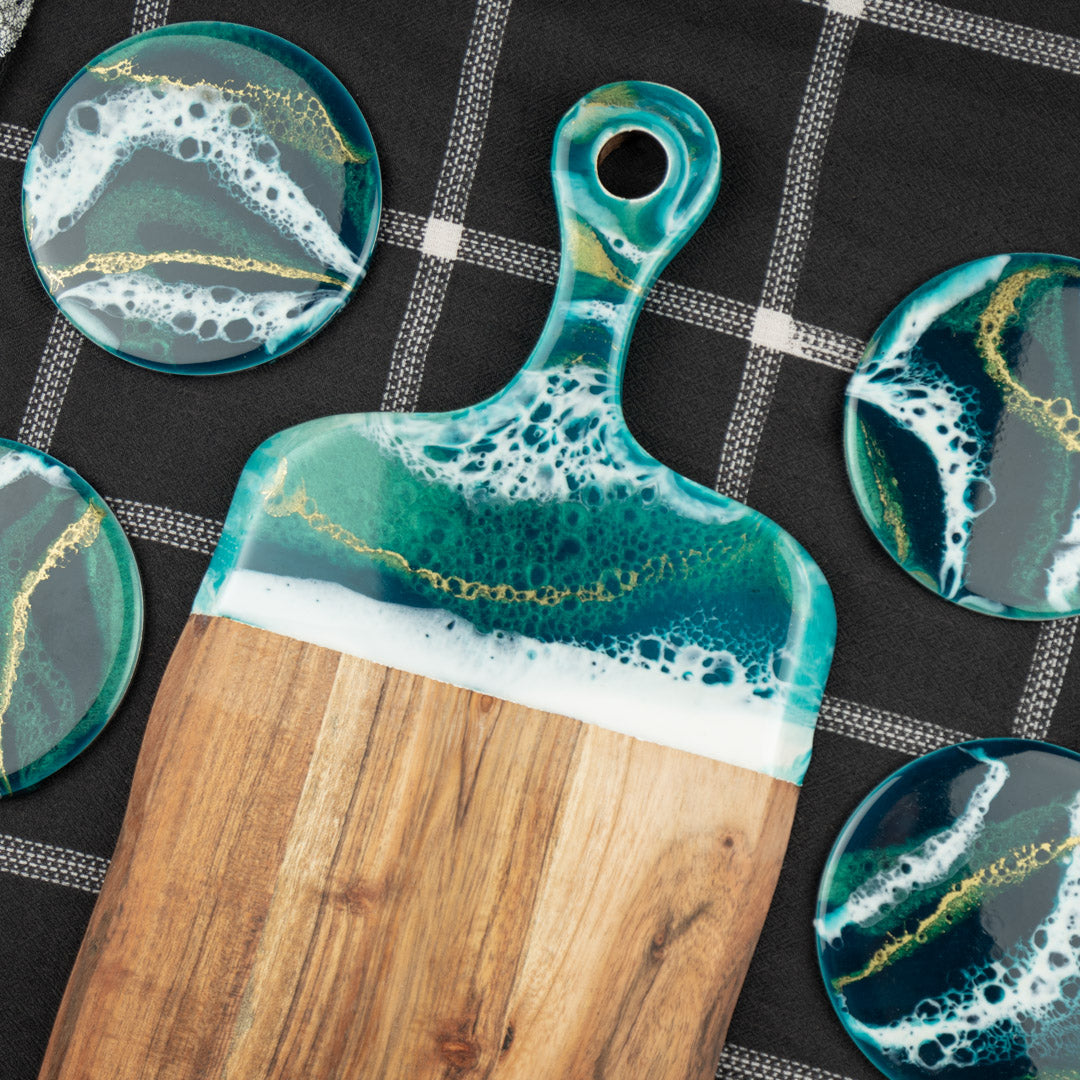 Resin serving board and coaster set class