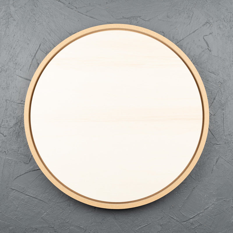 Framed round natural poplar wooden art board for acrylic paints, oil paints, pyrography, charcoal, pastel, structure medium, spray paint, gouache, pencil, resin.