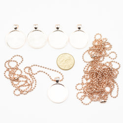 Bezel Pendant with Matching Ball Chain 5pk Rose Gold