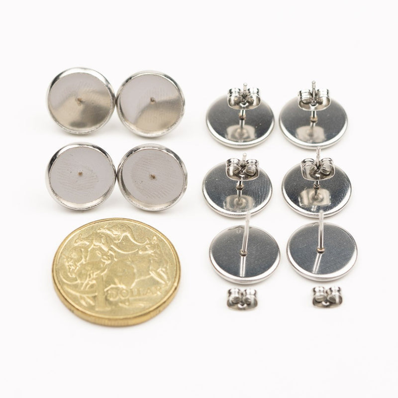 Bezel Stud Set Round 12mm Silver 5pk